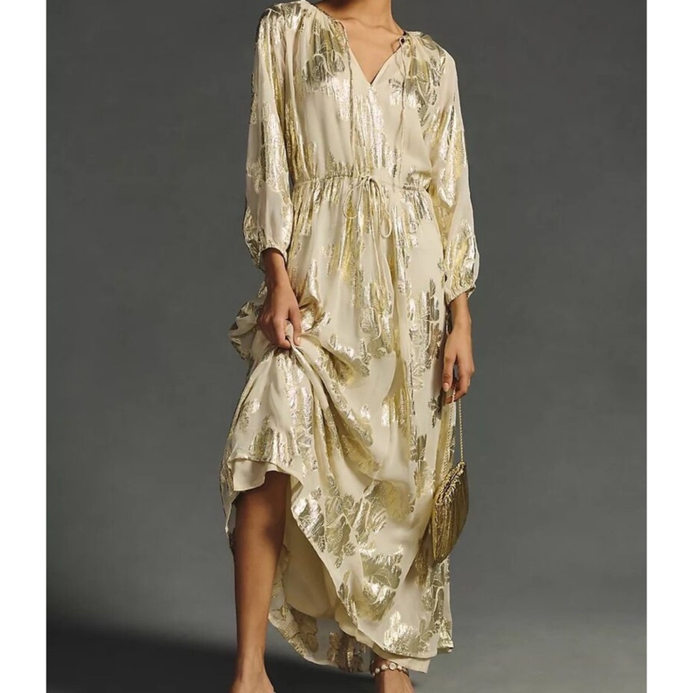 Elegant Cream Floral Maxi Dress